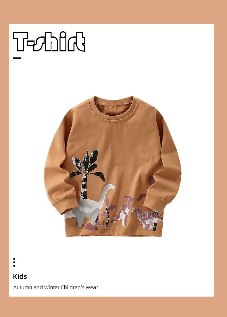 Kids Dinosaur Print Sweatshirt Brown Long Sleeve — feature 7