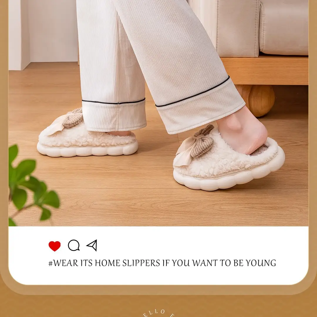 Cotton Slippers with a Stepping-On-Poop Feeling for Girls, 2025 New Autumn and Winter Sweet Indoor Office Warm Plush Slippers for Winter — feature 14