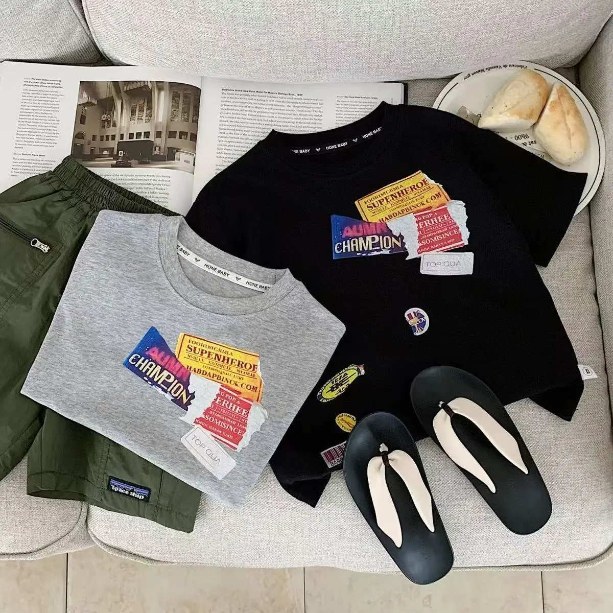 2025 Boys Grey T-Shirt Korean Style Loose Fit — feature 2