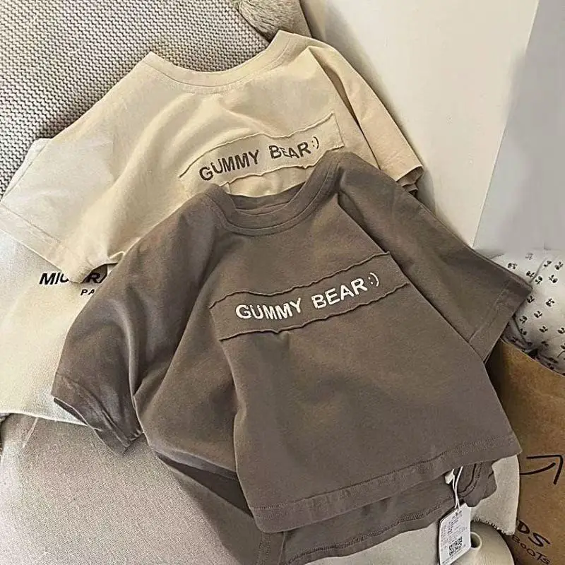 New Kidsren's Summer T-Shirt Brown Loose Cotton Boys — feature 3