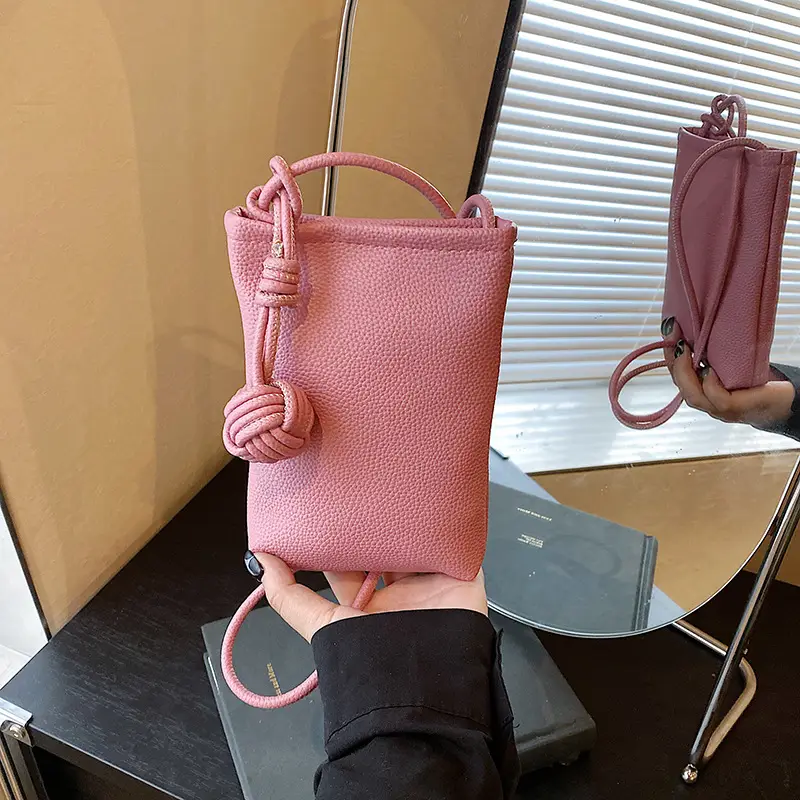 Women's White Knit Shoulder Bag with Drawstring Closure - Image 3