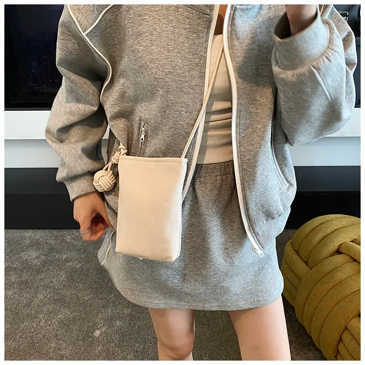 Women's White Knit Shoulder Bag with Drawstring Closure — feature 12