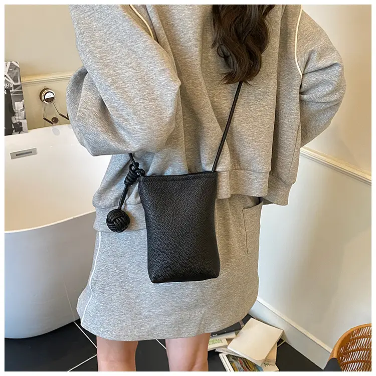 Women's White Knit Shoulder Bag with Drawstring Closure — feature 14