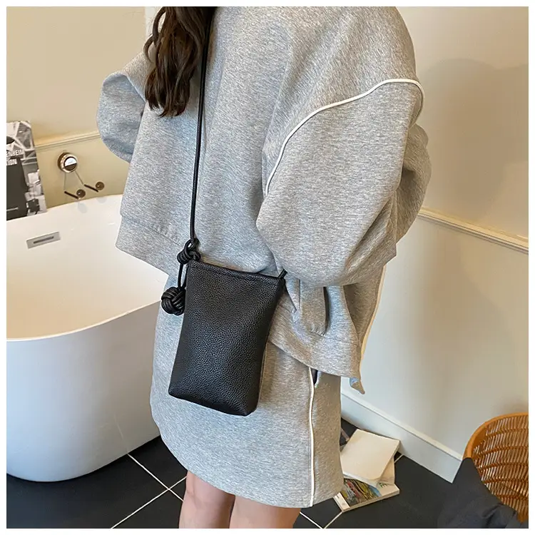 Women's White Knit Shoulder Bag with Drawstring Closure — feature 15