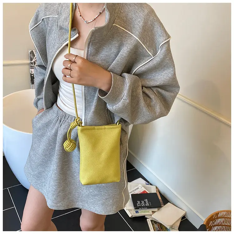 Women's White Knit Shoulder Bag with Drawstring Closure — feature 16