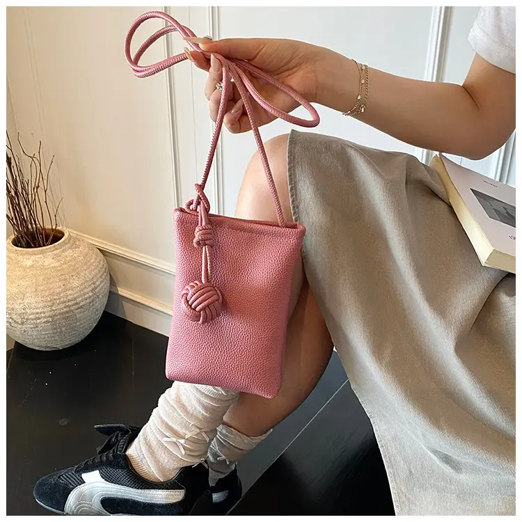 Women's White Knit Shoulder Bag with Drawstring Closure — feature 6