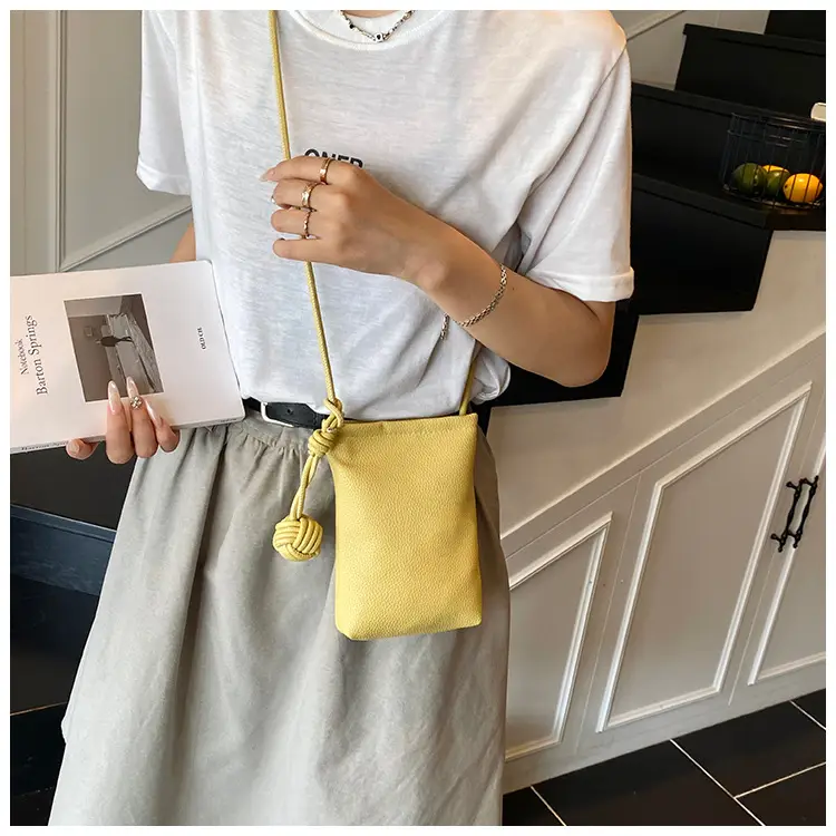 Women's White Knit Shoulder Bag with Drawstring Closure — feature 7