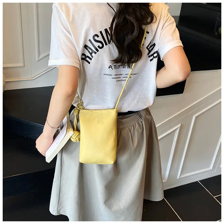 Women's White Knit Shoulder Bag with Drawstring Closure — feature 8