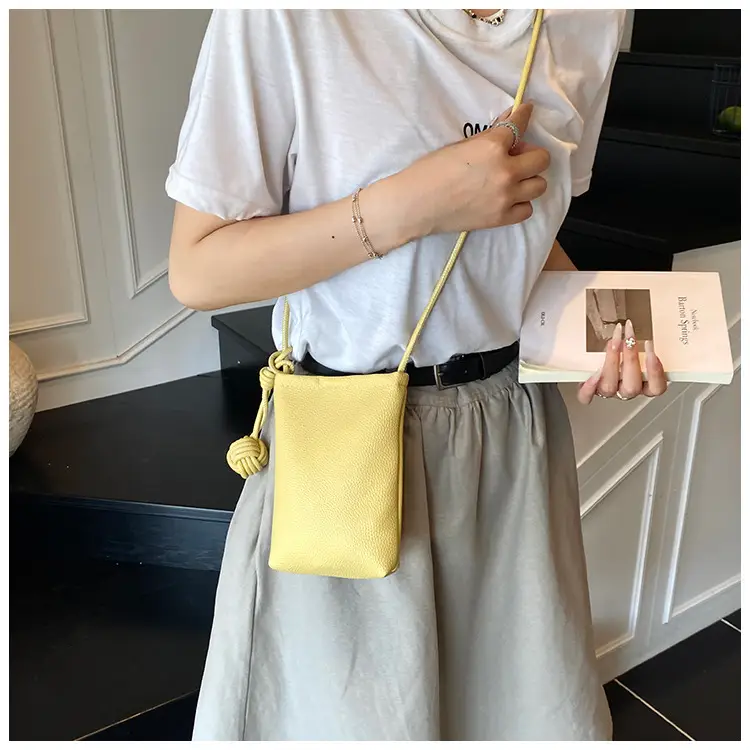 Women's White Knit Shoulder Bag with Drawstring Closure — feature 9