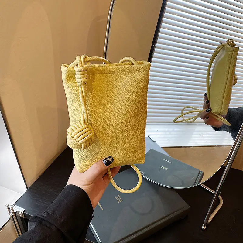 Women's White Knit Shoulder Bag with Drawstring Closure - Image 4