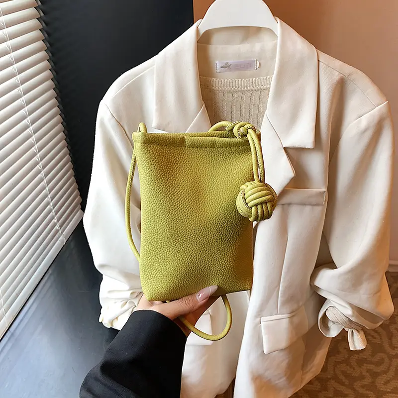 Women's White Knit Shoulder Bag with Drawstring Closure - Image 5