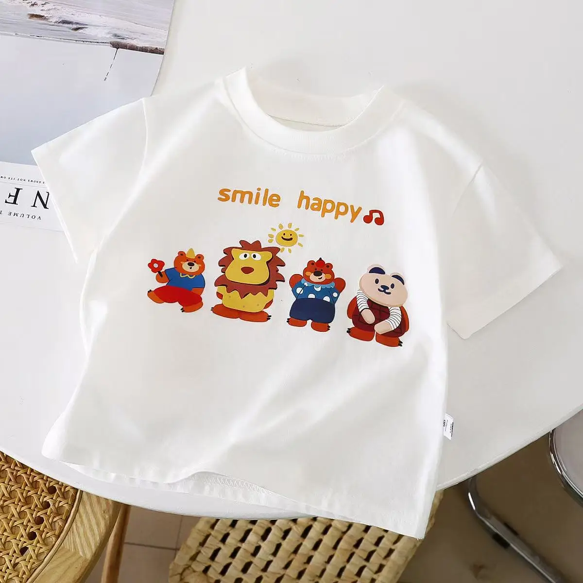 Girls Cartoon T-Shirt Grey Red Short Sleeve - Image 4