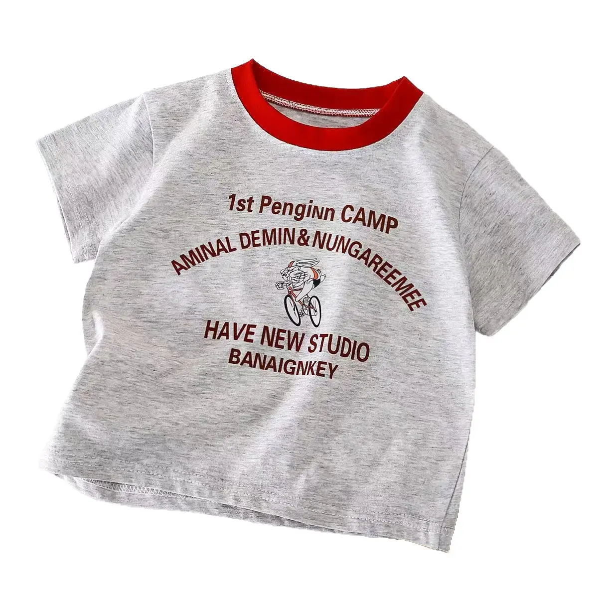 Girls Cartoon T-Shirt Grey Red Short Sleeve - Image 7