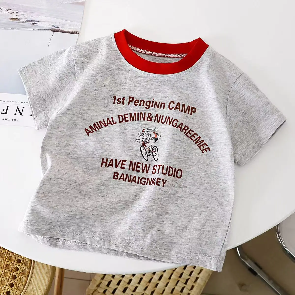 Girls Cartoon T-Shirt Grey Red Short Sleeve — feature 3