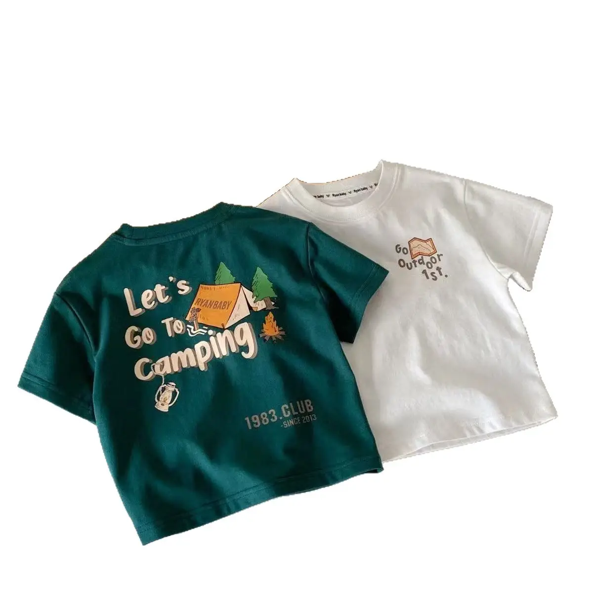 Boys Cotton Camping T-Shirt 2025 Green