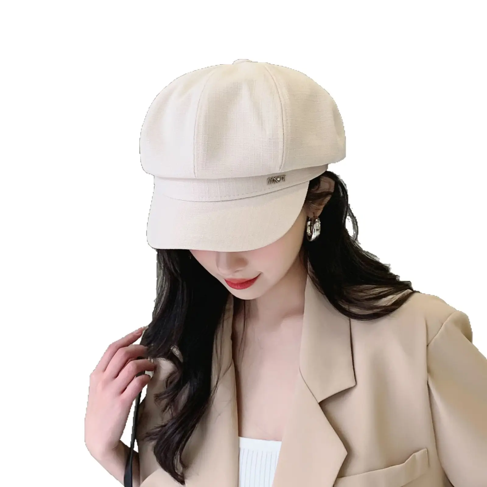 Women Spring Brim Cap Light Grey British Style - Image 8