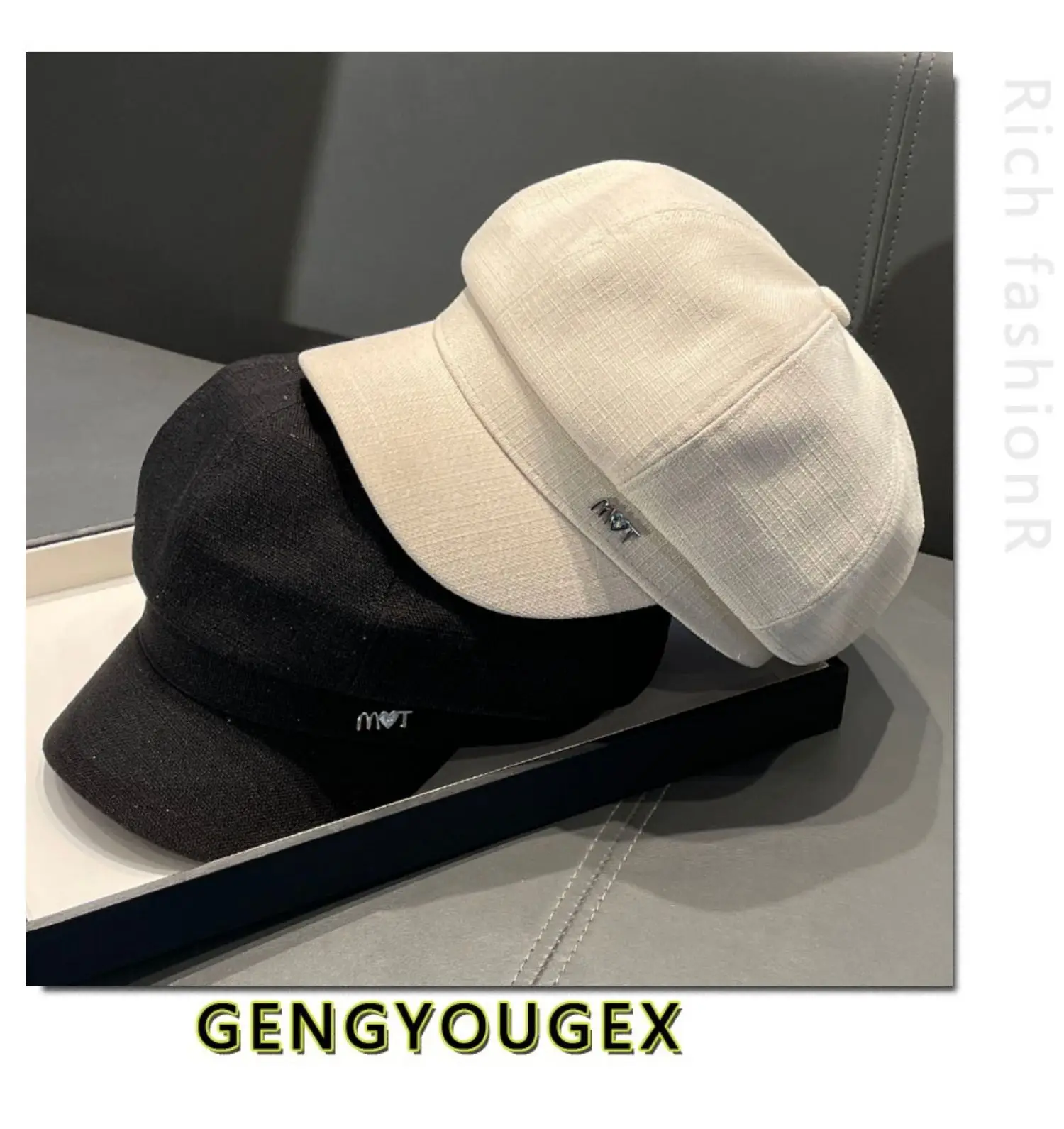 Women Spring Brim Cap Light Grey British Style — feature 5