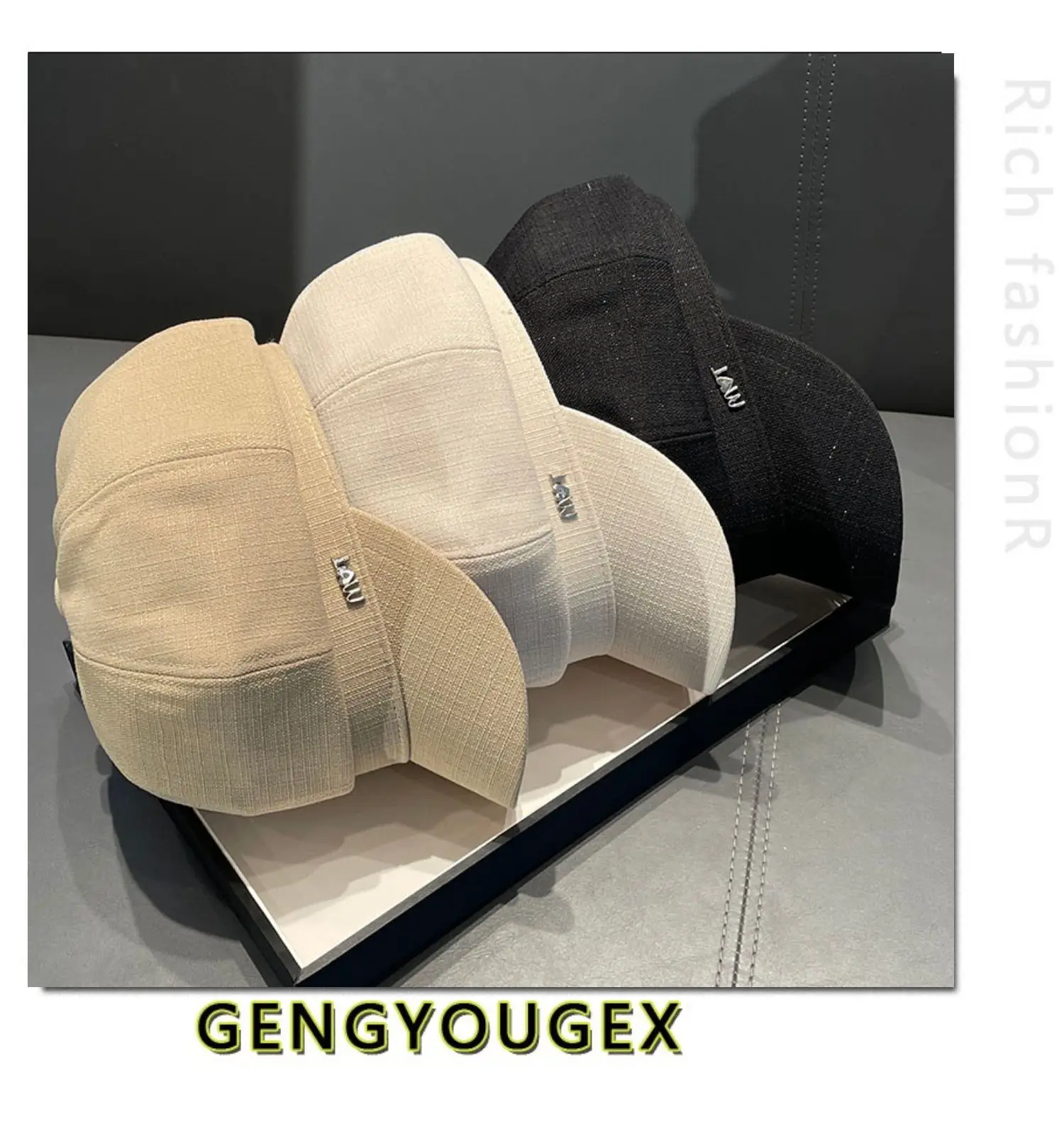 Women Spring Brim Cap Light Grey British Style — feature 6
