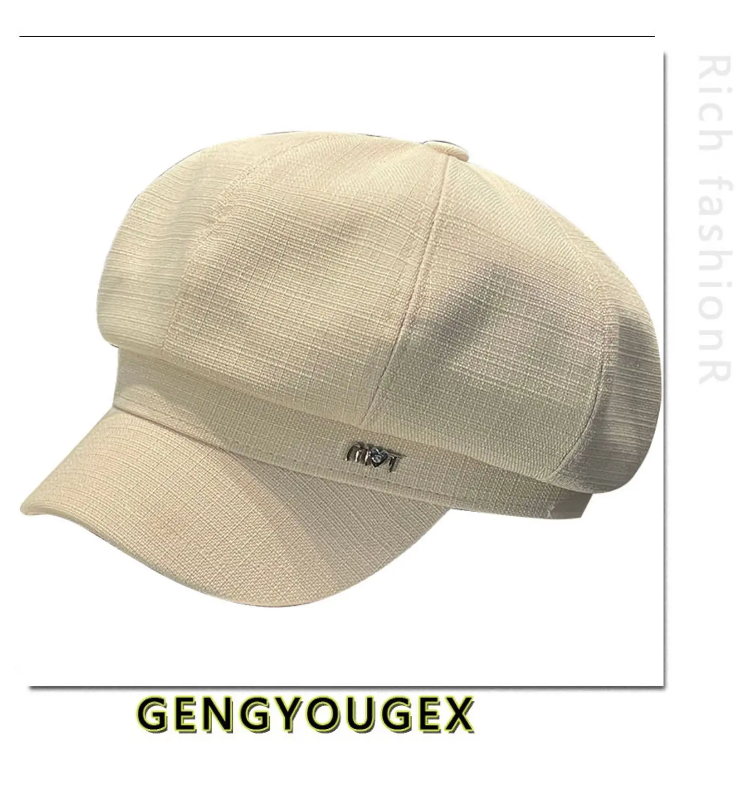 Women Spring Brim Cap Light Grey British Style — feature 7