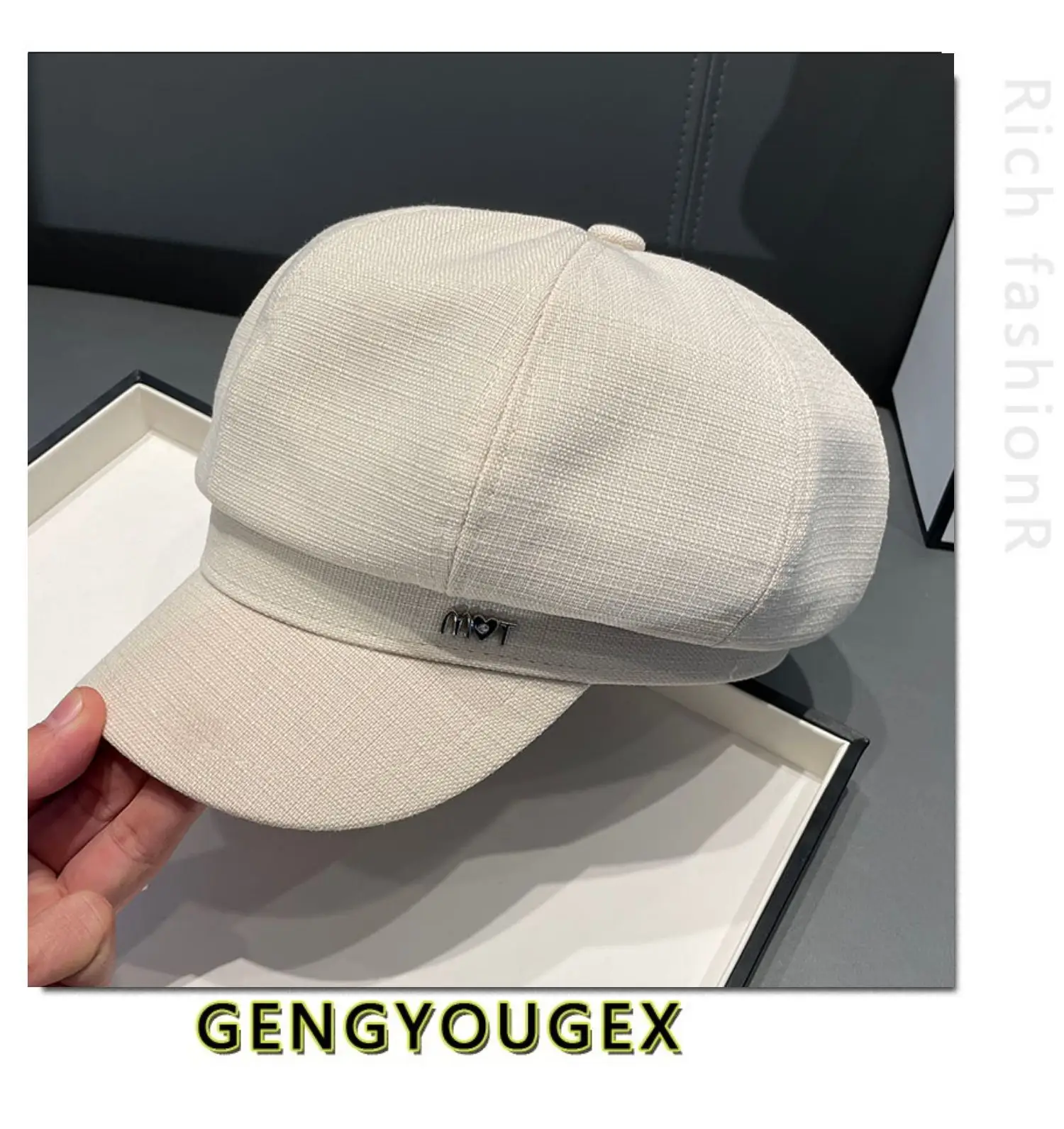 Women Spring Brim Cap Light Grey British Style — feature 8