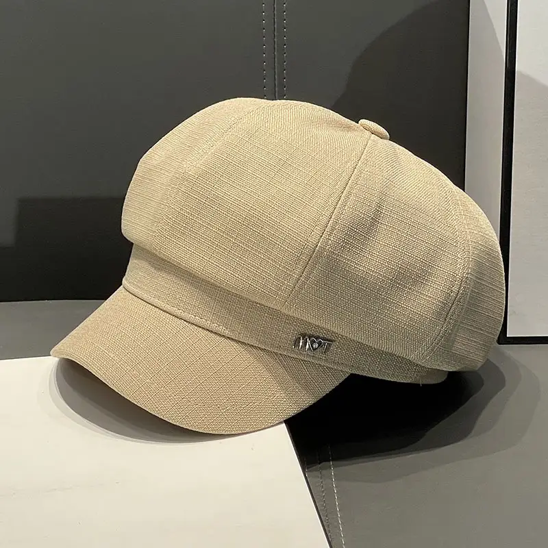 Women Spring Brim Cap Light Grey British Style - Image 2