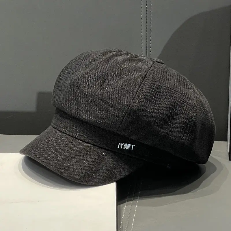 Women Spring Brim Cap Light Grey British Style - Image 3