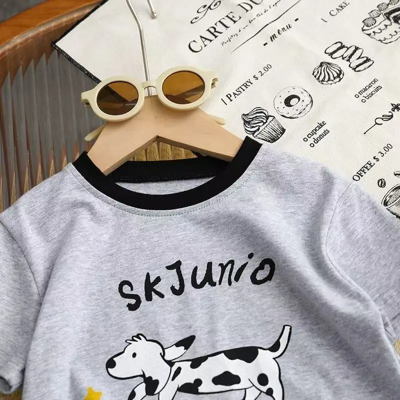 Children's Grey Cartoon T-Shirt Short Sleeve Pure Cotton 2025 - Image 4