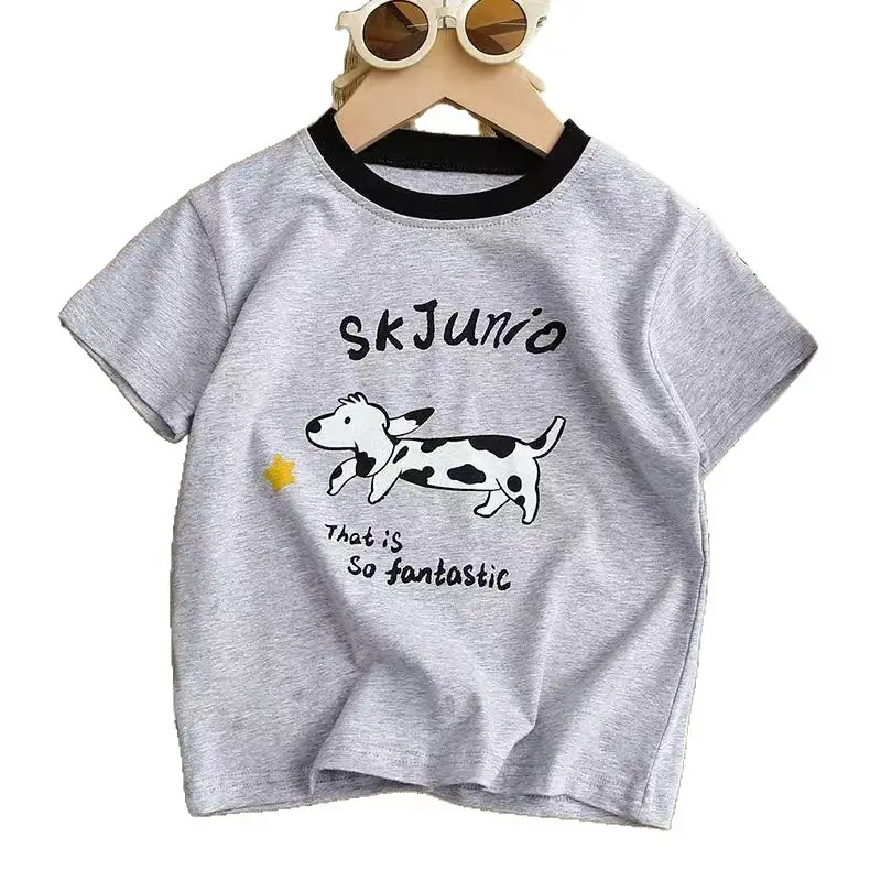 Children's Grey Cartoon T-Shirt Short Sleeve Pure Cotton 2025 - Image 6