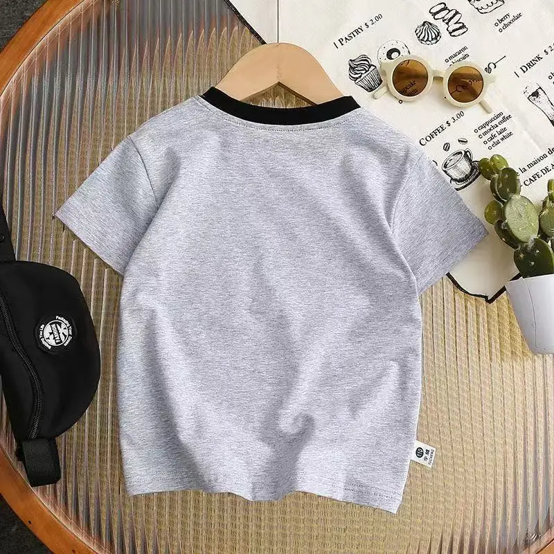 Children's Grey Cartoon T-Shirt Short Sleeve Pure Cotton 2025 — feature 3