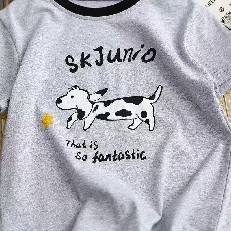 Children's Grey Cartoon T-Shirt Short Sleeve Pure Cotton 2025 — feature 6