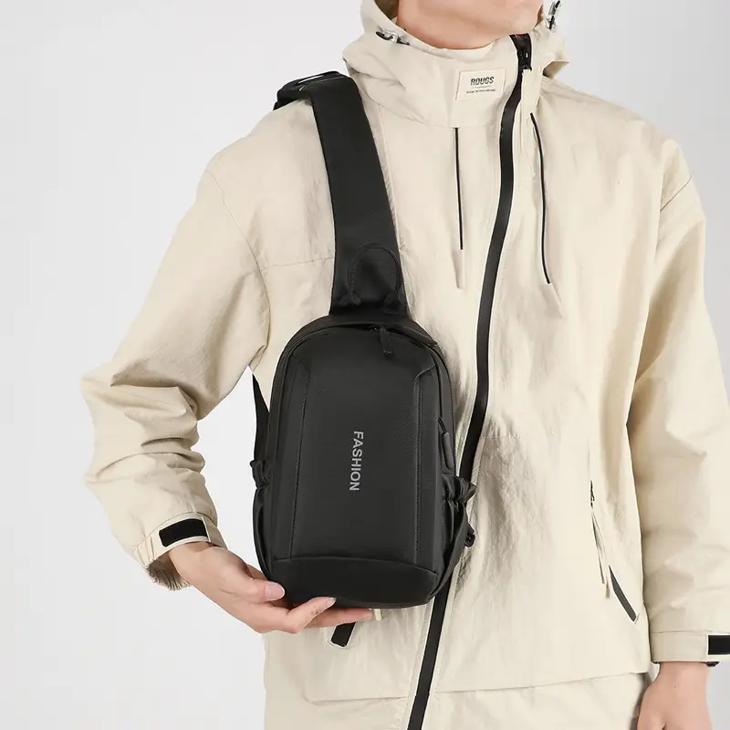 Men's Grey Leather Crossbody Bag Waterproof Business Commute
