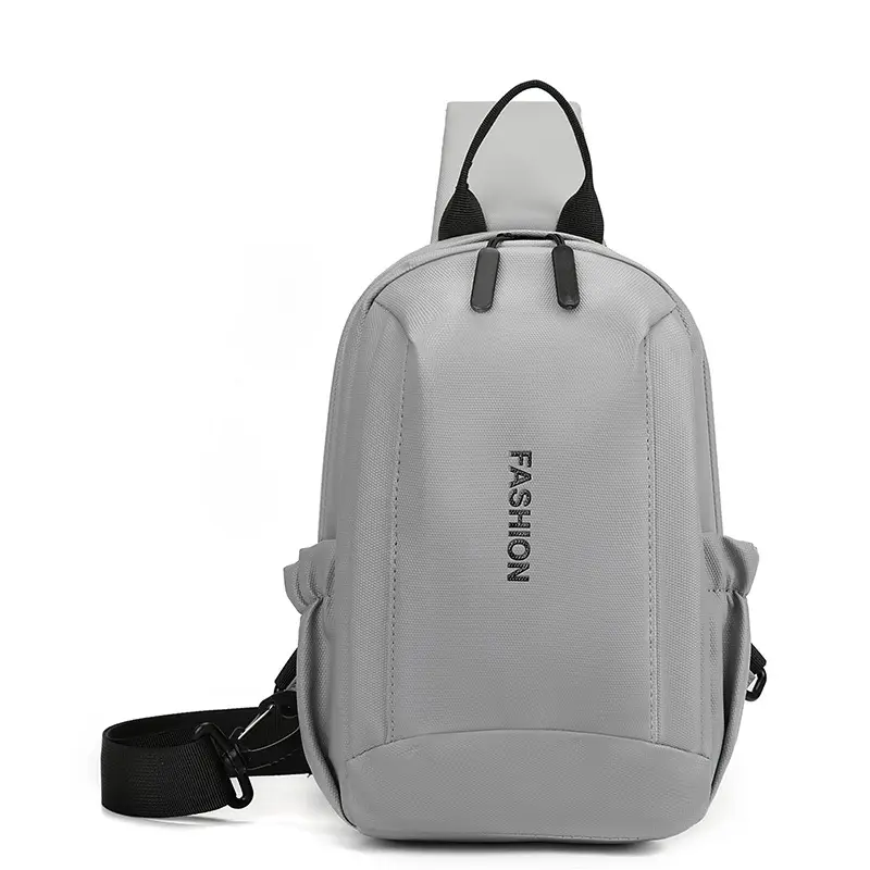 Men's Grey Leather Crossbody Bag Waterproof Business Commute