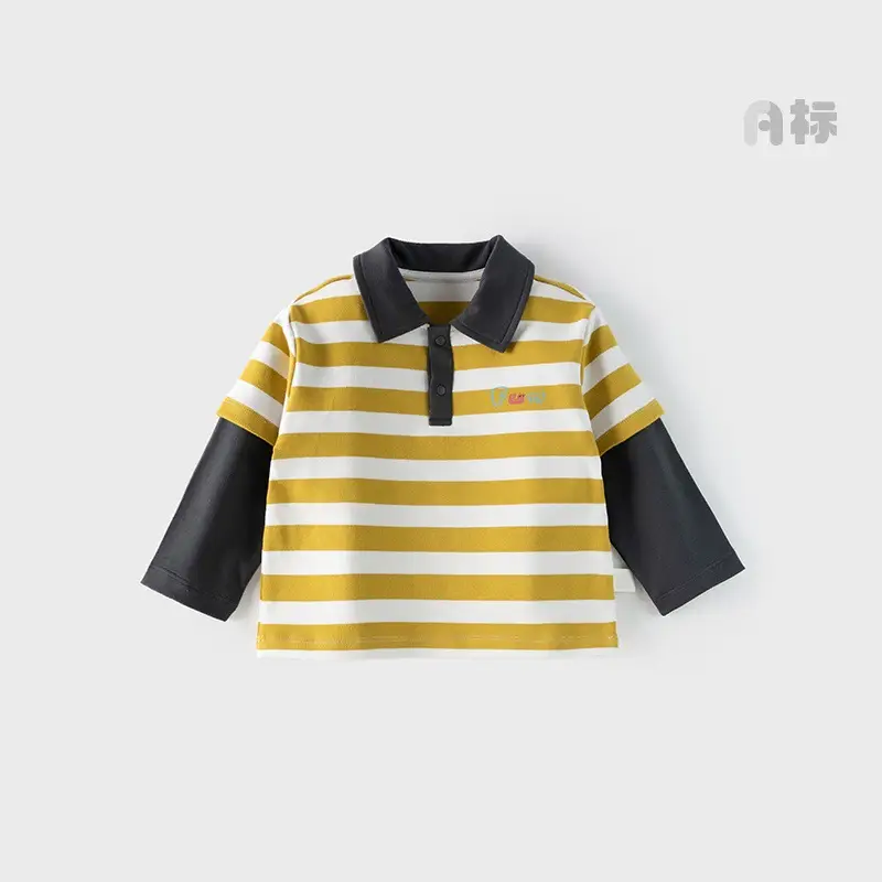 Baby Striped Polo Shirt Yellow Black Long Sleeve - Image 2