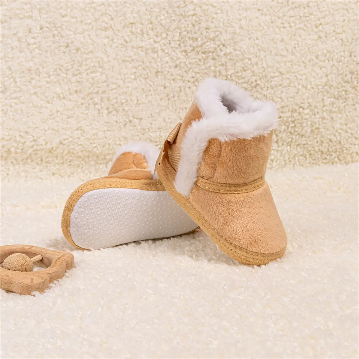 Winter Warm Baby Boots Pink Brown Anti-Slip Velcro