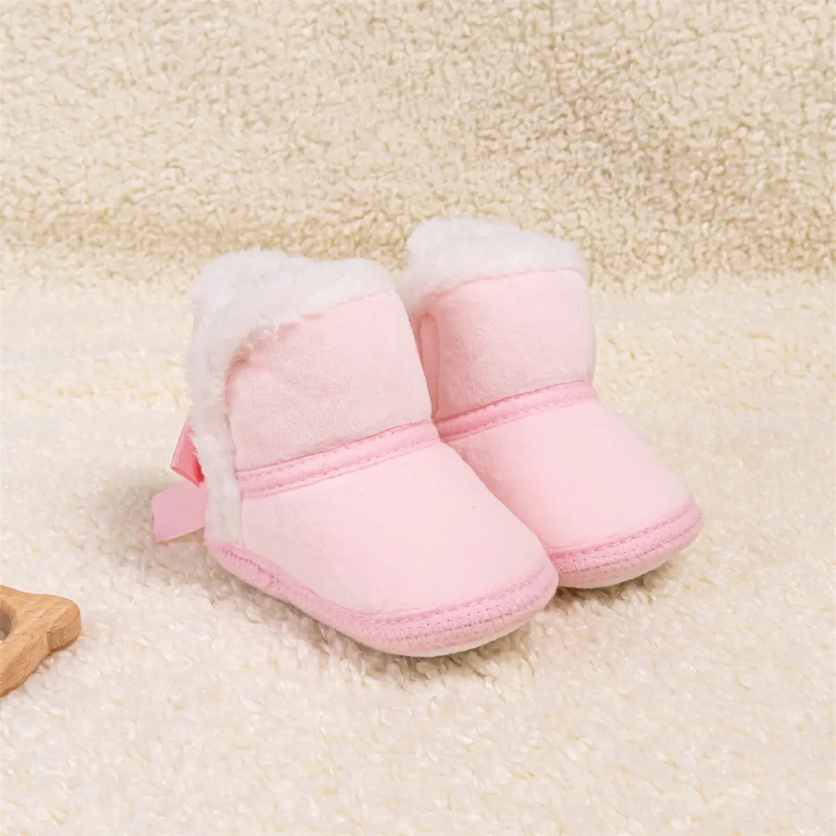 Winter Warm Baby Boots Pink Brown Anti-Slip Velcro
