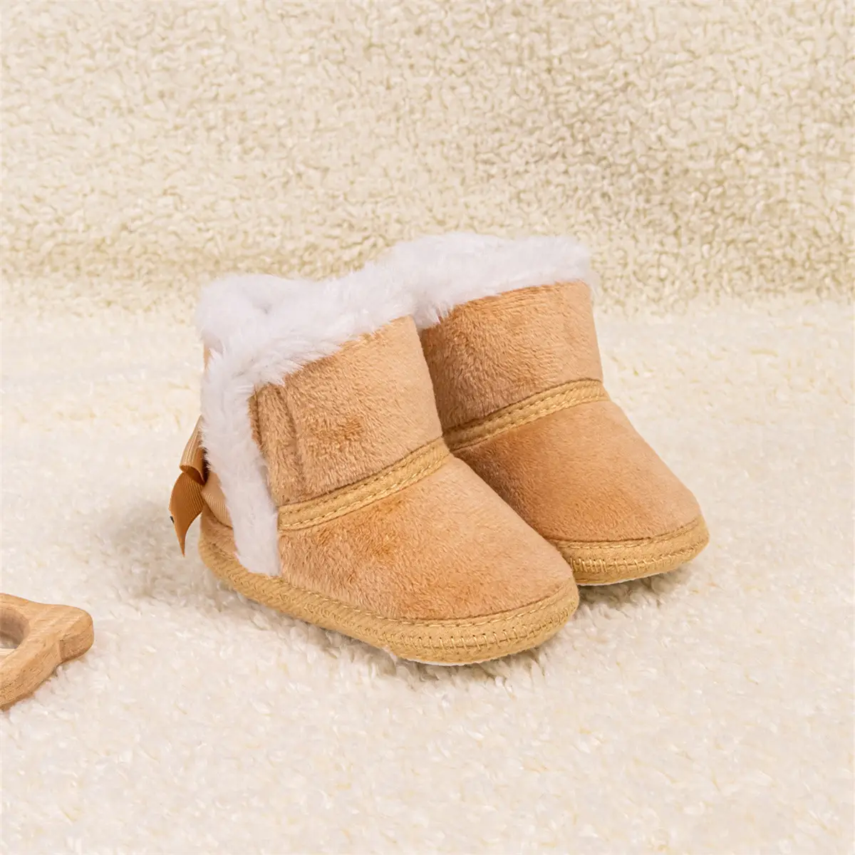 Winter Warm Baby Boots Pink Brown Anti-Slip Velcro — feature 14