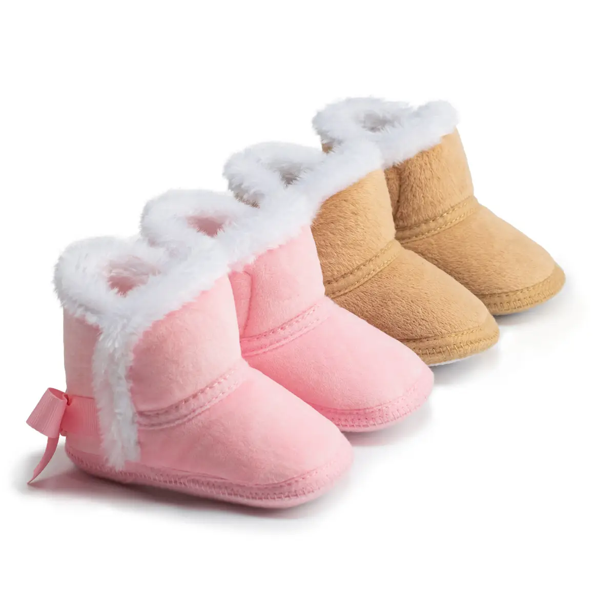 Winter Warm Baby Boots Pink Brown Anti-Slip Velcro — feature 15