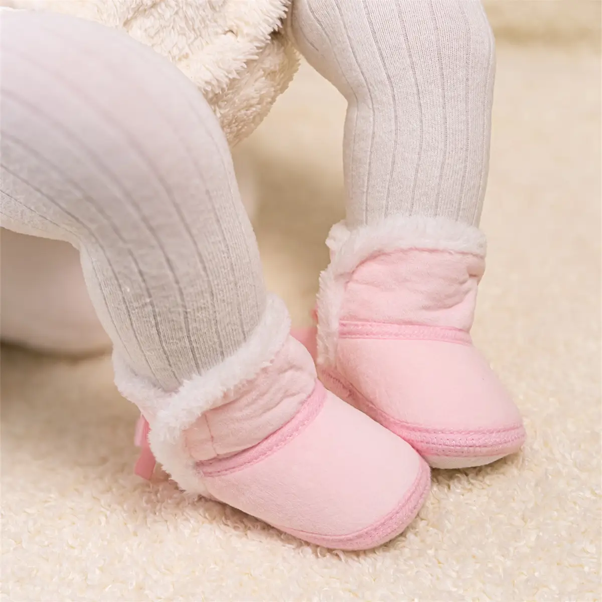 Winter Warm Baby Boots Pink Brown Anti-Slip Velcro — feature 5