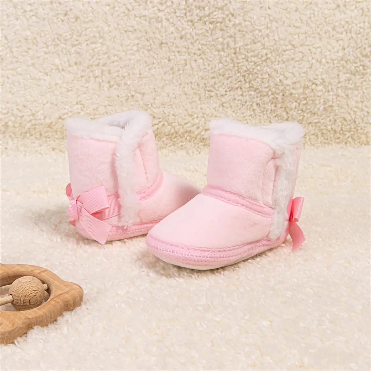 Winter Warm Baby Boots Pink Brown Anti-Slip Velcro — feature 6