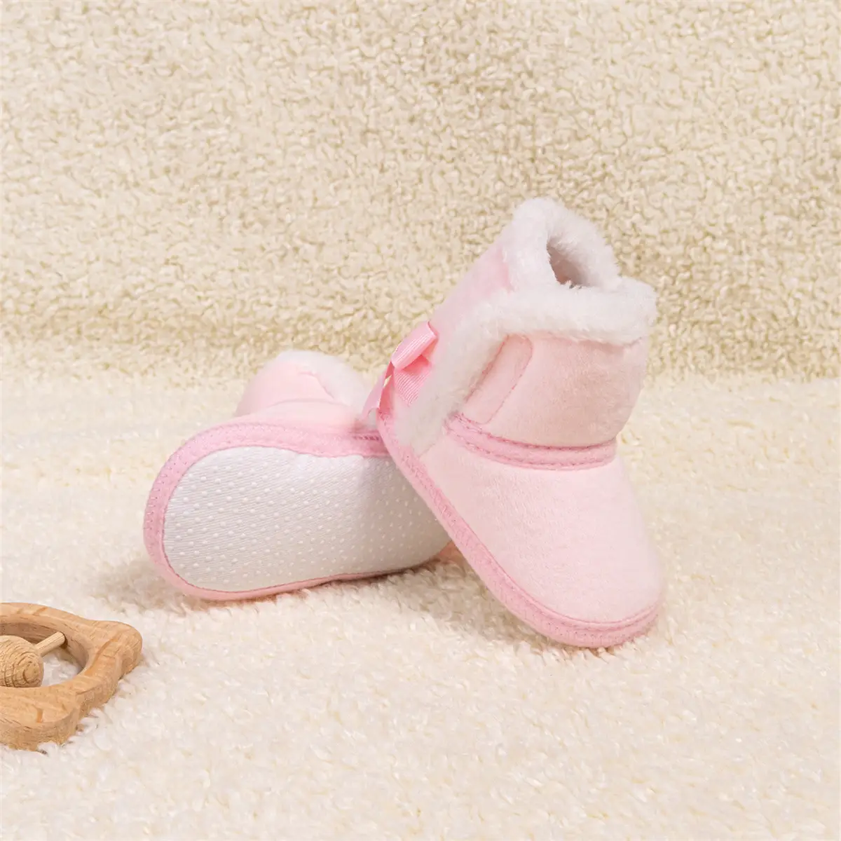 Winter Warm Baby Boots Pink Brown Anti-Slip Velcro — feature 8