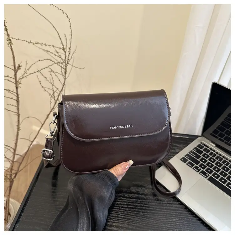 Brown Textured Saddle Shoulder Bag for Women — feature 15