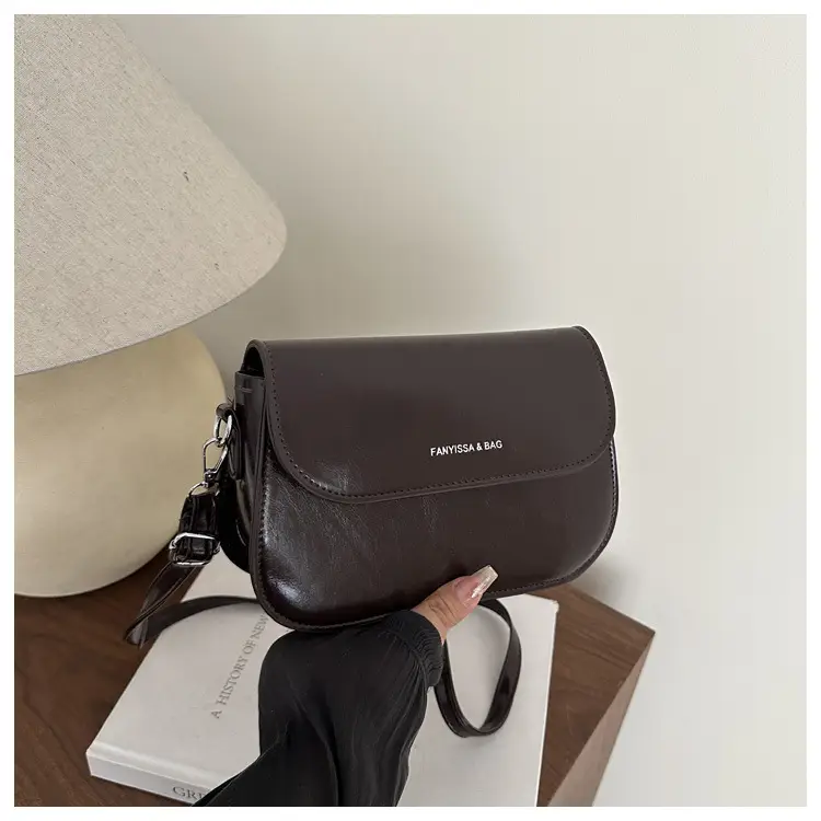 Brown Textured Saddle Shoulder Bag for Women — feature 20