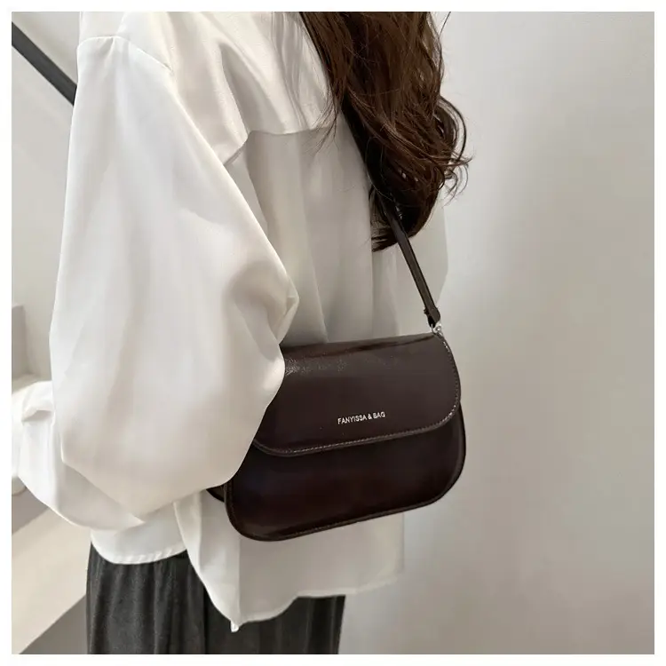 Brown Textured Saddle Shoulder Bag for Women — feature 21