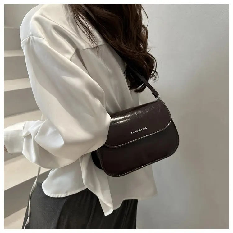 Brown Textured Saddle Shoulder Bag for Women — feature 22