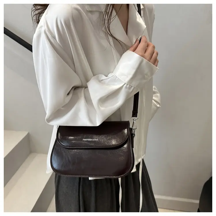 Brown Textured Saddle Shoulder Bag for Women — feature 24