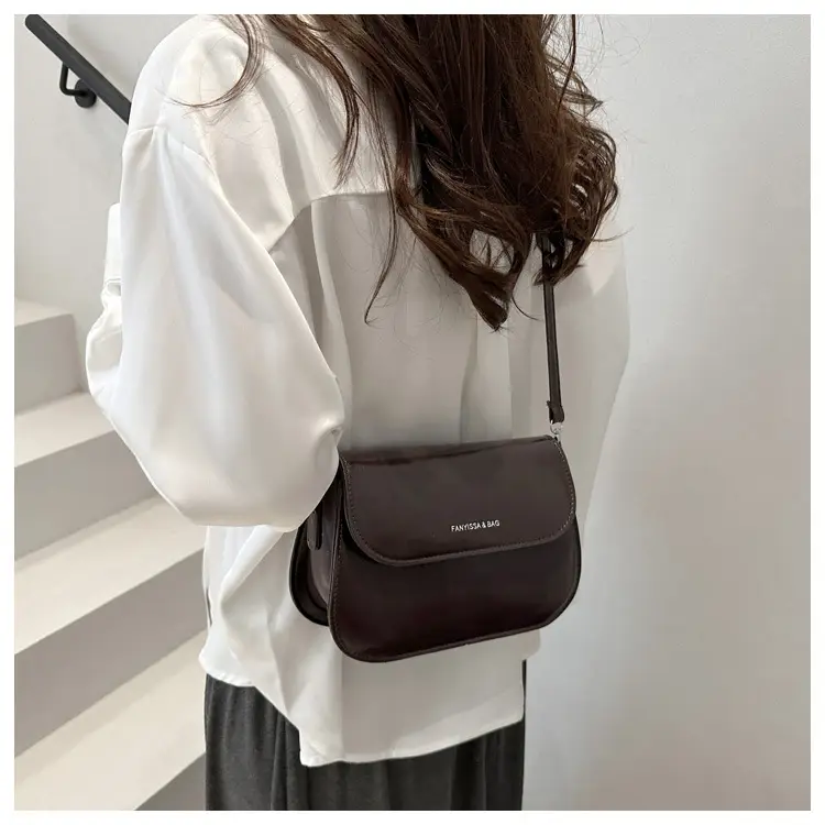 Brown Textured Saddle Shoulder Bag for Women — feature 25