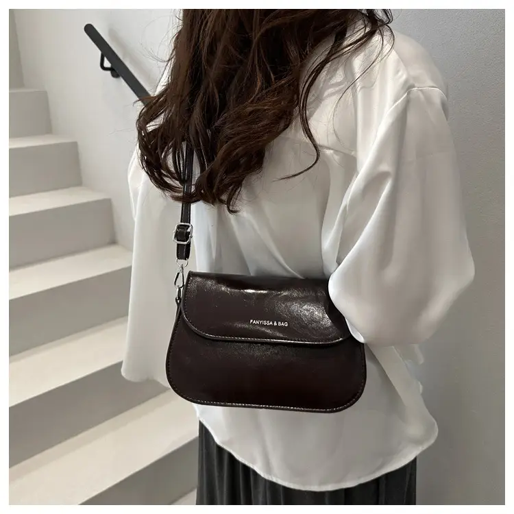 Brown Textured Saddle Shoulder Bag for Women — feature 27