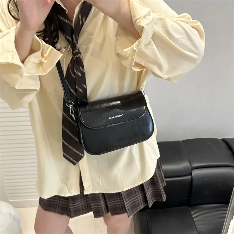 Brown Textured Saddle Shoulder Bag for Women - Image 2