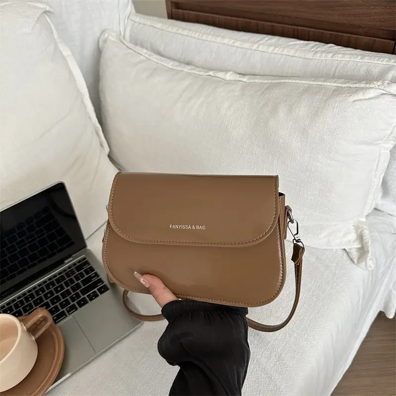 Brown Textured Saddle Shoulder Bag for Women - Image 4