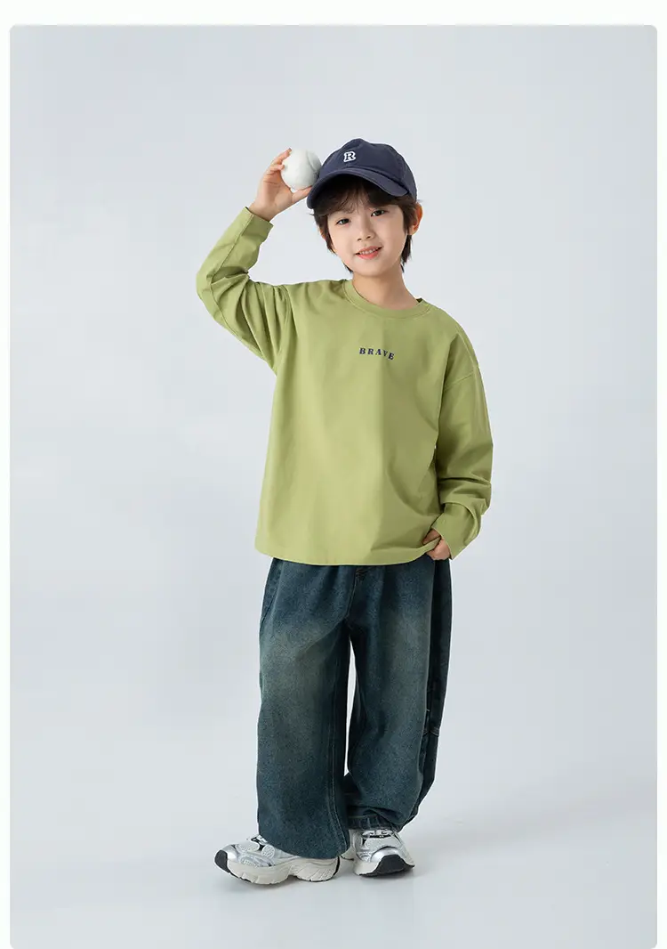 Kids Baseball T-Shirt Green Long Sleeve Korean Style — feature 14